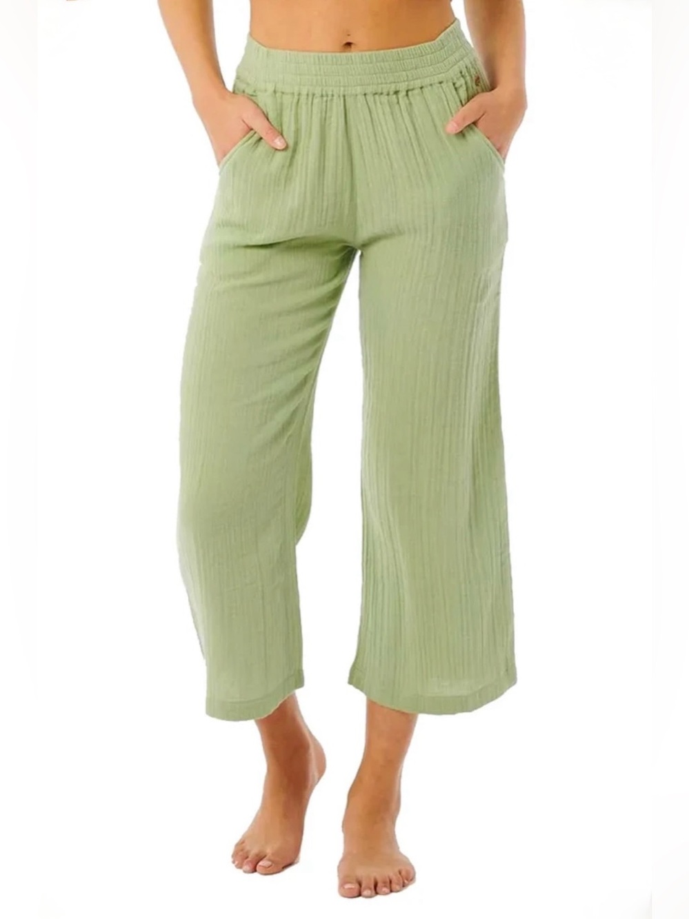 Rip Curl Wide Leg Pants XS Sage Green Smocked Waist Drawstring Beach Resort